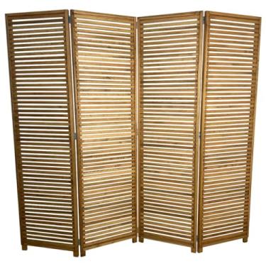 Imagem de Biombo Decorativo de Madeira 4 Folhas - Design Ripado e Sanfonado, Separador de Ambientes para Sala, Quarto e Home Office com Estética Rustica