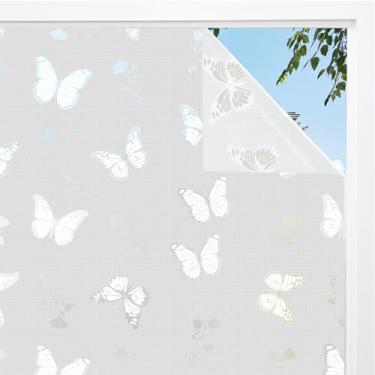 Imagem de DKTIE Película de privacidade para janela de banheiro, processo de estampagem a quente com textura de tela branca, película de privacidade bidirecional dia e noite, brilho de filtragem de proteção UV