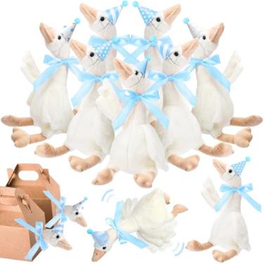 Imagem de Halloscume One Silly Goose Party Favors Stuffed Animal Plush Toy and Mini Birthday Party Hats with Ribbon Bow(Blue,10 Set)