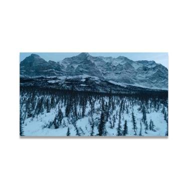 Imagem de LKXGRRSFG Floresta de pinheiros nevados, foto real, cidade, mar, neve, vale, pastagem, rio, pôr do sol, nascer do sol, impressão em tela, decoração de parede, 20 x 36 cm, sem moldura