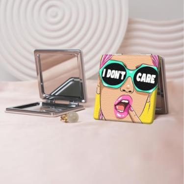 Imagem de Espelho de maquiagem portátil estilo quadrinhos de desenho animado, mini espelho de maquiagem portátil dobrável, espelho de bolso quadrado de ampliação portátil dupla face, adequado para todos usarem