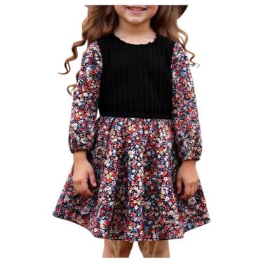 Imagem de SOLY HUX Toddler Girl's Fall Floral Dress Long Sleeve A Line Cute Casual Short Dresses Black Flower 7Y