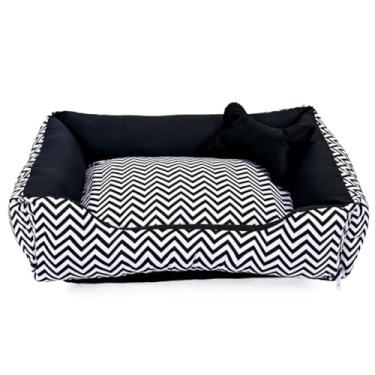 Imagem de Cama Pet Caminha de Cachorro Grande Lavável com Fundo Impermeável, Confortável e Resistente(Chevron Preto)