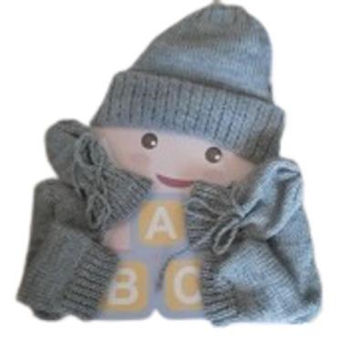 Imagem de Touca, Meia e Luvas - Conjunto para Bebê em Lã (cinza) - Artesanato