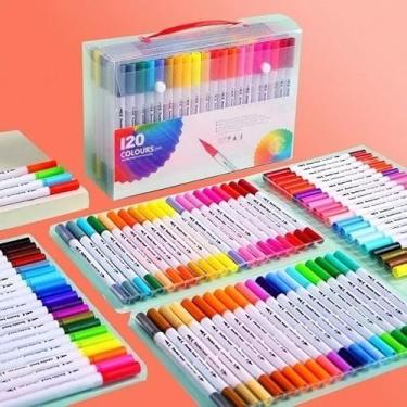 Imagem de 120 Cores Canetas Coloridas De Ponta Dupla E Marcador De Pincel Lavável Para Escola Chlird