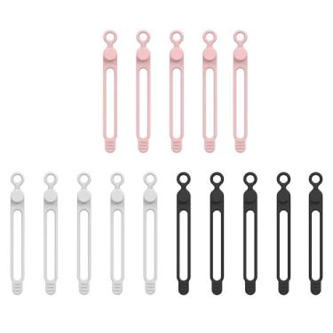 Imagem de Pacote com 15 abraçadeiras reutilizáveis de silicone – Organizadores de cabos multicoloridos para viagens de escritório em casa