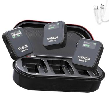 Imagem de Microfone de Lapela Sem Fio Synco G2 A2 Pro + Cabo iPhone, Canal Duplo Transmissão Digital 2.4GHz, Redução de Ruído Inteligente, Bateria Recarregável, Compatível com Câmeras DSLR e Smartphones Preto