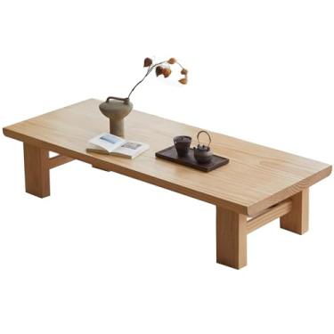Imagem de AkosOL Mesa colorida de madeira, sala de estar, mesa de café, mesa de chá, tatami, piso baixo, material natural de pinheiro, 80 x 50 x 38 cm