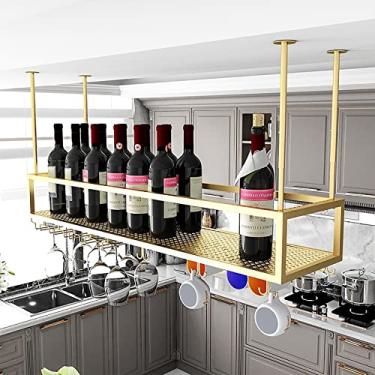 Imagem de Rack de teto industrial altura ajustável suporte de garrafa de vinho suporte de metal taças de decoração para bares, restaurantes, cozinhas (tamanho: 80 cm) (80 cm) (80 cm) ()