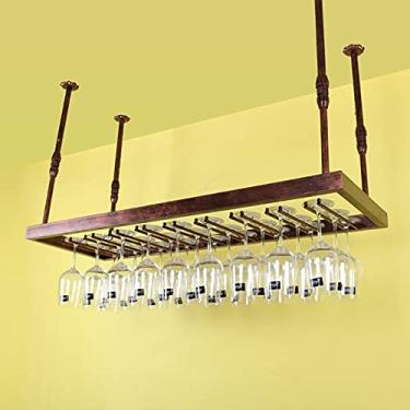 Imagem de Prateleira organizadora de cabide de vinho pendurada, prateleira de armazenamento de vinho suspensa no teto, barra de teto ajustável, suporte de copo de vinho, suportes de garrafa de vinho (cor: B