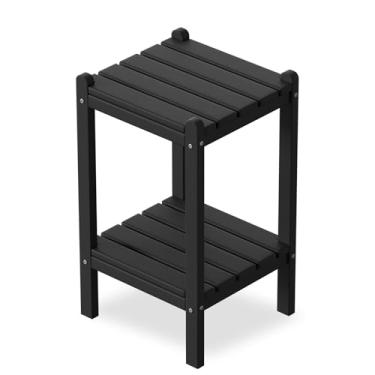 Imagem de LUBITTE Mesa lateral para área externa, mesa lateral Adirondack de 66 cm de altura, mesa de canto externo em HDPE para todos os climas para varanda, varanda, piscina, fácil manutenção, preta