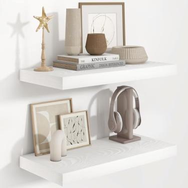 Imagem de Fun Memories Prateleiras flutuantes para parede, 61 x 23 cm, prateleira flutuante montada na parede, conjunto de 2 prateleiras de banheiro de madeira rústica, prateleiras profundas para sala de estar