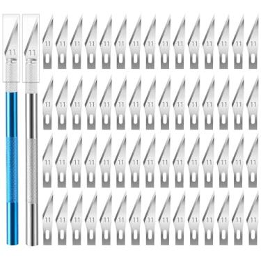 Imagem de Conjunto de 62 facas artesanais, conjunto de facas de passatempo, 2 cabos de facas de hobby e 60 lâminas de facas de artesanato com estojo de armazenamento, para arte, corte, álbum de recortes