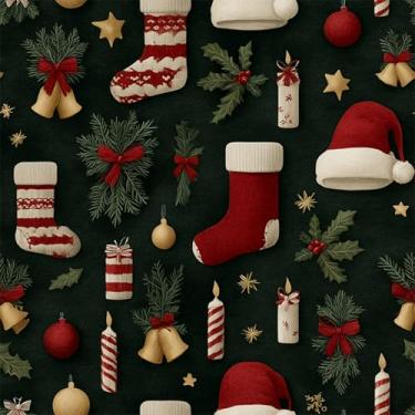 Imagem de Papel de parede fofo de Natal FUKUMON para decoração de casa à prova d'água autoadesivo removível papel de contato para armários quarto banheiro (padrão de vinil Papai Noel e meias de Natal, 39,9 cm x