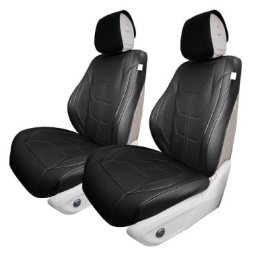 Imagem de Universal Fit Bionic70 Capas de assento de carro de luxo de couro sintético com costura contrastante - Conjunto frontal preto