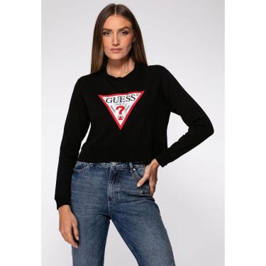 Imagem de Blusa de Moletom Guess Triang Trad Desgastado Preto-Feminino