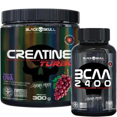Imagem de Kit Creatina Monohidratada Turbo Black Skull 300g Energia e BCAA Suplemento de aminoácidos 100 Caps-Unissex