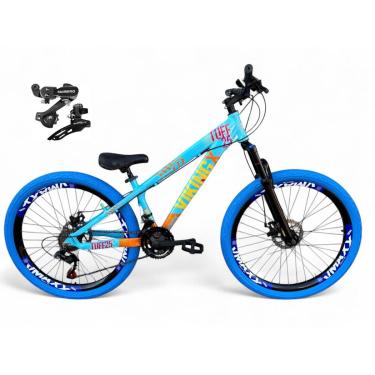 Imagem de Bicicleta Aro 26 Vikingx Tuff Freeride Câmbios Shimano 21v Aros Vmaxx DH Freio a Disco Pneu Flame-Unissex