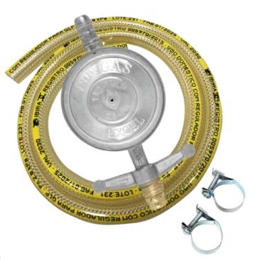 Imagem de Kit Gás: Mangueira 1,20 Metro + Registro Regulador De Gás 2 Braçadeiras P/Instalação Botijão Fogão Glp