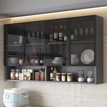 Imagem de Armário de parede para banheiro e cozinha com porta de vidro, armário de parede de madeira maciça para varanda e vaso sanitário, 160 x 30 x 80 cm, organizador elegante para espaços pequenos