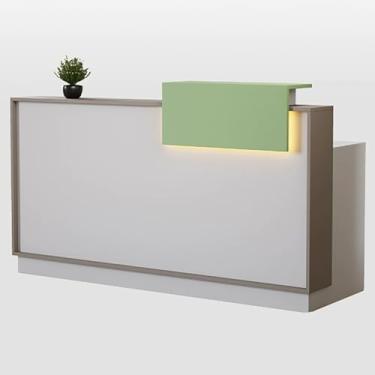 Imagem de Mesa de recepção moderna com luz LED e gaveta com trava, recepção com bandeja de teclado, elegante mesa de balcão de varejo para salão de beleza e escritório (branca, 120 x 50 x 100 cm)