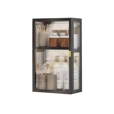 Imagem de Armário de remédios montado na parede, armazenamento de banheiro ajustável de 2 camadas, organizador sobre o vaso sanitário, vaidade preta para banheiro, cozinha e lavanderia (76 cm)