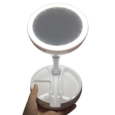 Imagem de Espelho Maquiagem Aumento 10x Dobravel Com Dupla Luz Led Organizador Usb(KIT1)