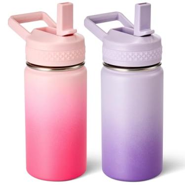 Imagem de Fijinhom Garrafa infantil de 340 g, garrafa de água infantil para meninos e meninas com tampas de canudos, garrafa térmica isolada a vácuo de aço inoxidável 304, sem BPA, cereja + roxo gradiente
