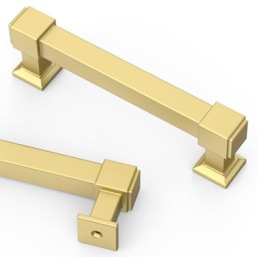 Imagem de Asidrama Pacote com 10 puxadores de armário de cozinha dourados escovados 4 polegadas (102 mm) puxadores de armário dourados puxadores de gaveta puxadores de cômoda