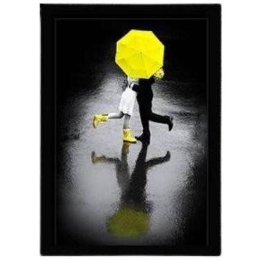 Imagem de Quadro Decorativo Casal Na Chuva Sombrinha Amarela 24X18Cm
