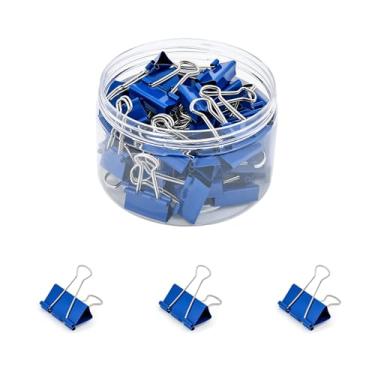 Imagem de Temiary 48 clipes de fichário, clipe de papel para fichário de metal médio de 0,98 polegadas com recipiente, grampos de papel azuis a granel para escritório, casa, material escolar