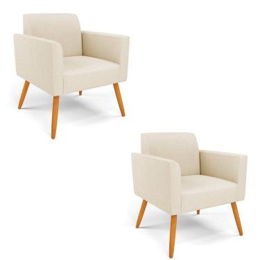 Imagem de Kit 2 Poltronas Pés Palito Castanho Marisa Linho D03 - D\'rossi Cor A19 Bege