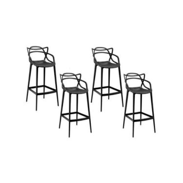 Imagem de Kit com 4 Banqueta Alta Allegra Masters 100% Polipropileno PRETA - Dec