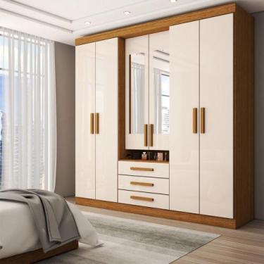Imagem de Guarda-Roupa Casal Real 6 Portas 3 Gavetas com Espelho 100% Mdf Cinamo