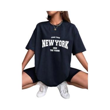 Imagem de Camiseta Feminina Oversize De Algodão 1968 Nova York Jovem Casual Stre