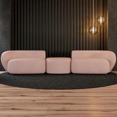 Imagem de Sofá 5 Lugares com Puff 382cm Orgânico Lyor Veludo Rose Z55 - Mpozenato