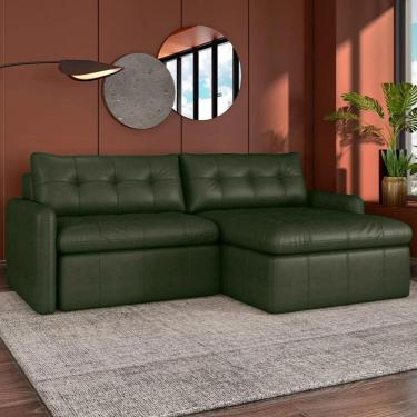 Imagem de Sofá Retrátil 4 Lugares para Sala 264cm Elios Couro Verde Z55 - Mpozenato