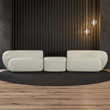 Imagem de Sofá 5 Lugares com Puff 382cm Orgânico Lyor Bouclê Branco Z55 - Mpozenato