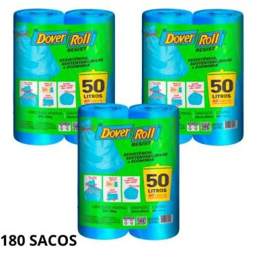 Imagem de Kit 3 pack saco para lixo dover roll resist 50 litros  reforçado, econ