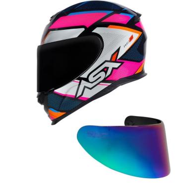 Imagem de Capacete ASX Eagle Fast Preto Rosa e Branco Mais Viseira Camaleão-Feminino