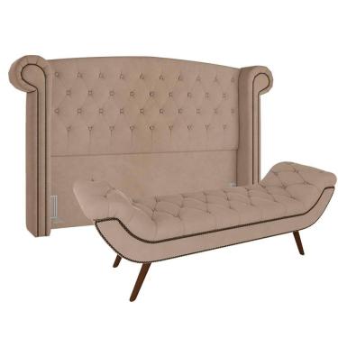 Imagem de Cabeceira Cama Box Casal King 195cm Provença com Calçadeira Vêneto Z37 Veludo Bege - Mpozenato