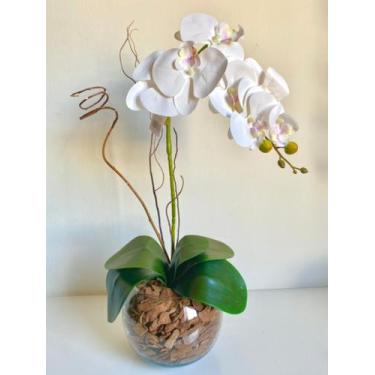 Imagem de Arranjo de flor Artificial Orquídea 3D Silicone Realista  Vaso de vidr