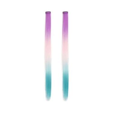 Imagem de Extensões De Cabelo Sintético Com Clipe Em Gradiente Tricolor Arco-Íri