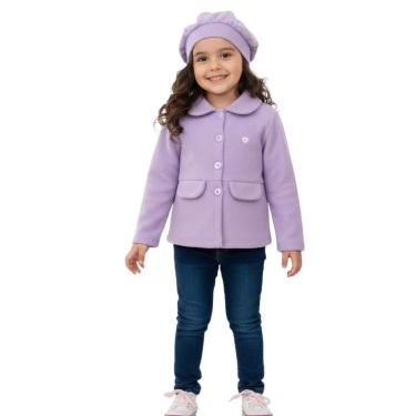 Imagem de Conjunto Casaco Infantil Menina com Gorro Inverno Fofo