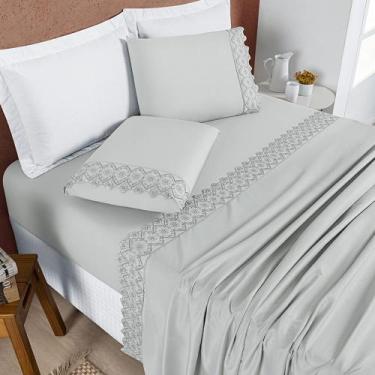 Imagem de Jogo de Lençol Queen Nobless 200 Fios 4 Peças - Cinza Geada - Bia Enxo