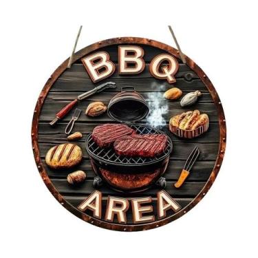 Imagem de Placa Decorativa Retrô De Madeira Para Área De Churrasco, Circular 2D,