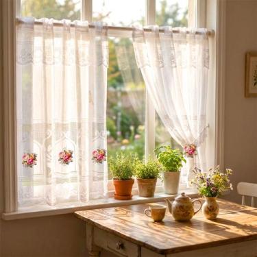 Imagem de Cortina Cozinha Renda Transfer Cozinha 2,50cm X 1,20cm Cortina - speed