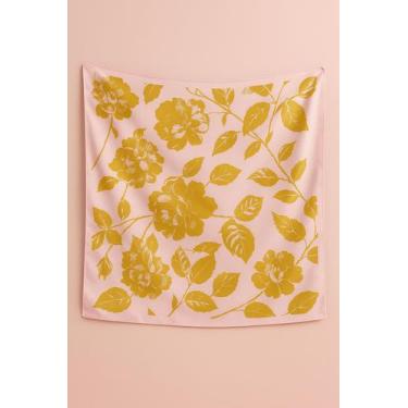 Imagem de Lenço floral tecido crepe levíssimo rose com mostarda - dondocas.bijus