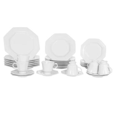 Imagem de Aparelho de Jantar 30 Peças Schmidt Porcelana - Octogonal Branco Prism