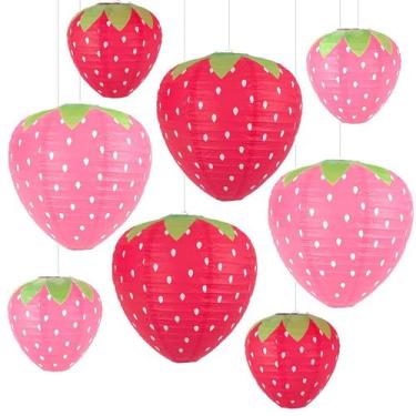 Imagem de Lanternas de papel de morango JIEFULL de 8 e 12 polegadas (8 unidades,